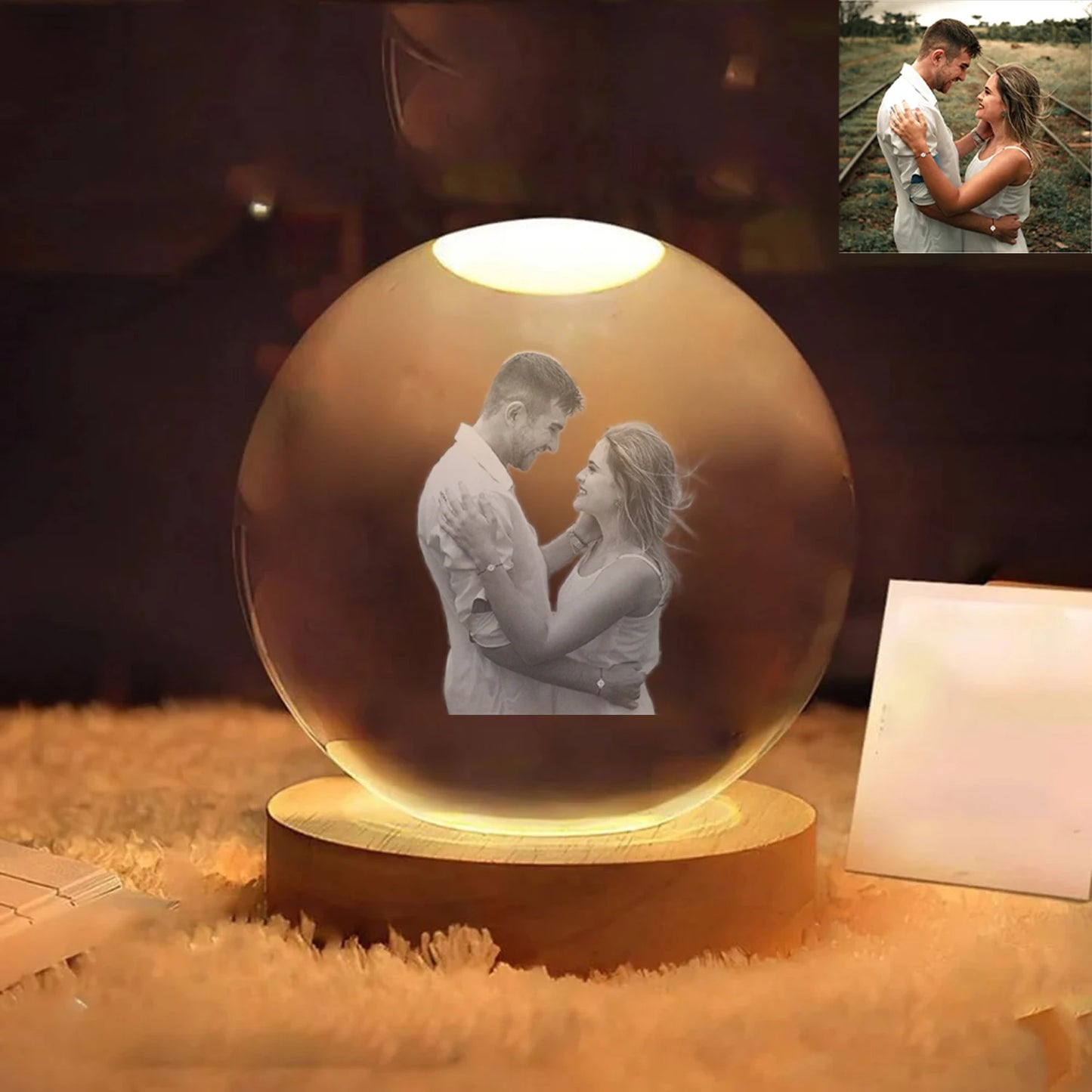 ✨Bola de Cristal LED con Foto | Lámpara Personalizada